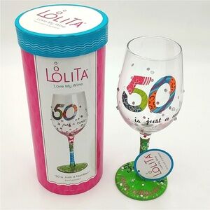 50th Birthday Lolita Wine Glass Hand Painted - 50 Is Just A Number
